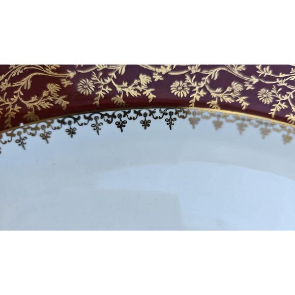 Vintage Craftsman Dinnerware Oval Platter Red Gold Floral 13" USA 18K Carat Gold - Picture 6 of 9